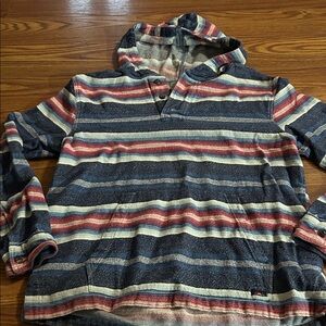 Faherty Striped Oversized Knit Pacific Hoodie Striped Hooded Pullover Size Large